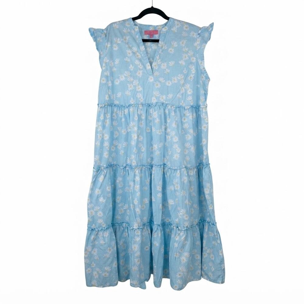 Simply Southern Blue with White Daisies Ruffle Maxi Dress size Large - Picture 1 of 9